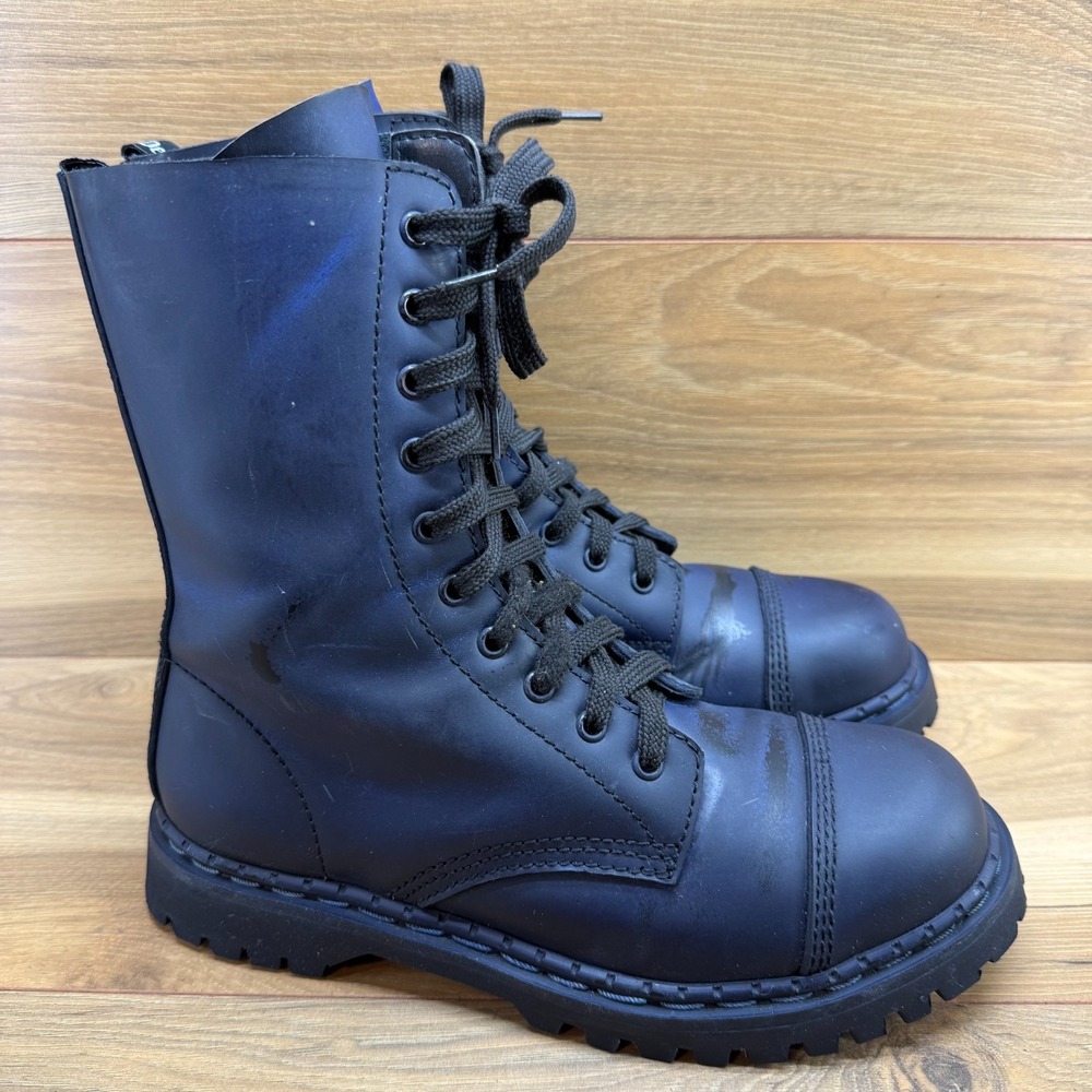 Demonia Combat Boots Mens 9 Blue Leather Cap Toe Hard Toe Lace Up Grunge